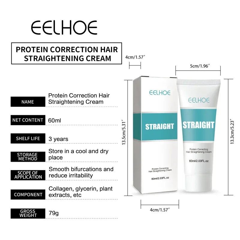 EELHOE Hair Straightener Cream Silk Gloss Straightening Protein Correcting Hair Straight Permanent Frizzy Straight Fixation